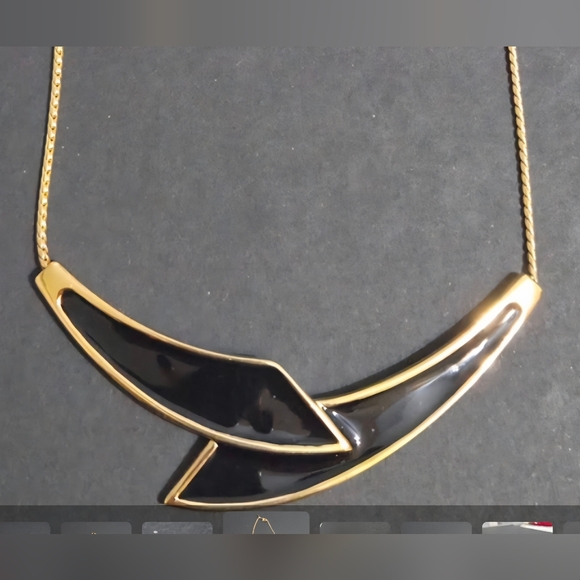 CHANEL Jewelry - Monet Signed Vintage Black & Gold Retro Necklace